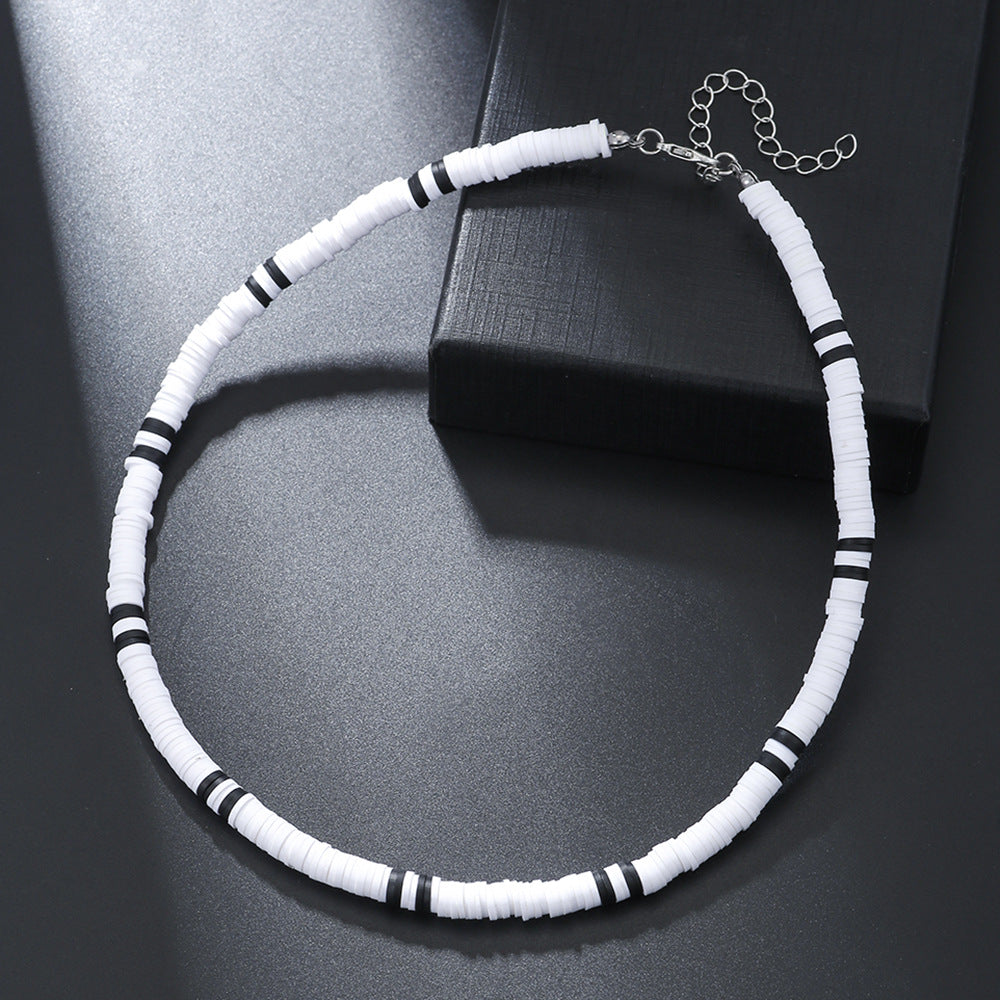 Bohemian Geometric Wood and Resin Beaded Necklace with Alloy Pendant on Cable Chain for Unisex