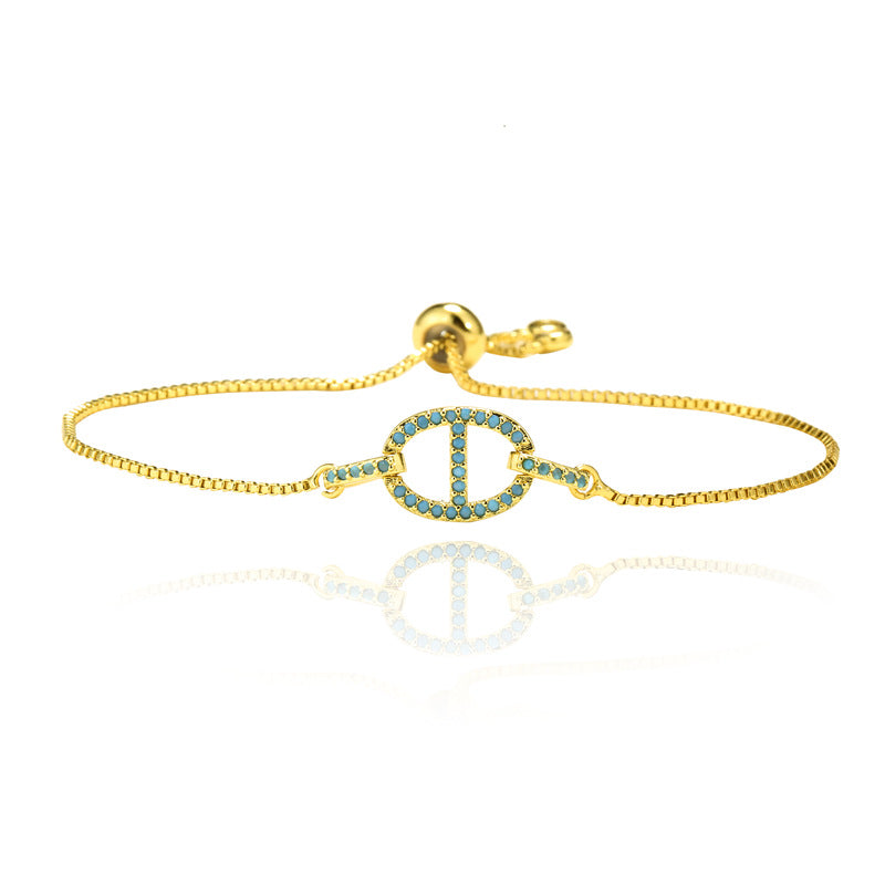 Micro-Paved Cubic Zirconia Geometric Pig Nose Brass Box Chain Bracelet for Women