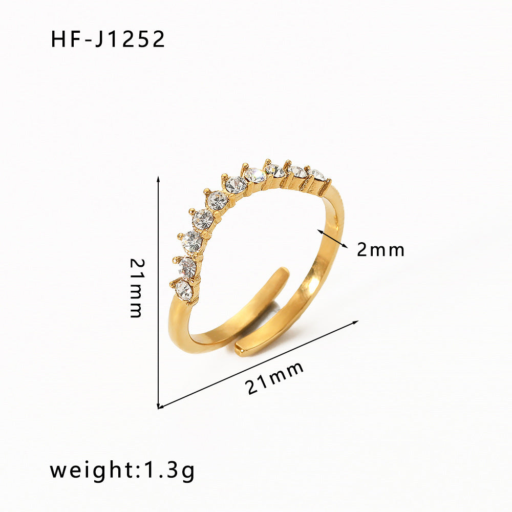 Anello Aperto da Donna in Acciaio al Titanio con Corona Irregolare e Zirconia Incastonata a Forma Geometrica, Stile Ins