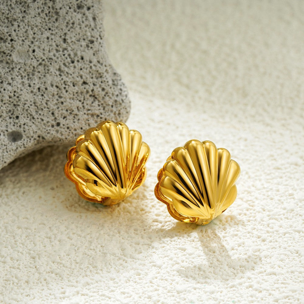 Orecchini a conchiglia minimalisti fronte-retro da donna in acciaio inossidabile placcato oro 18K