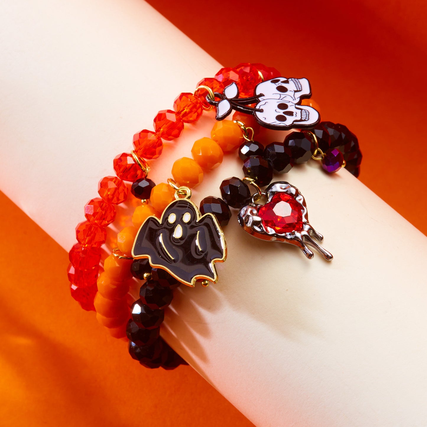 Cartoon Halloween Themed Handmade Alloy Bracelet with Pumpkin and Skull Charms for Women Geometric Letter Design