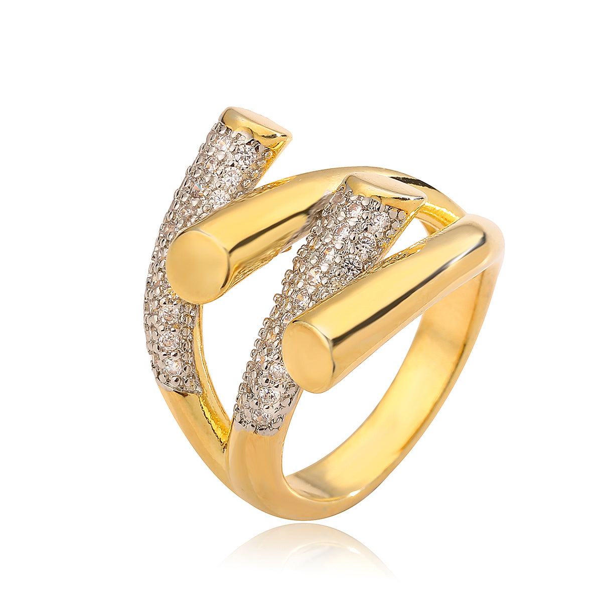 Fashionable Irregular Geometric Ring for Women in Copper with Micro-Pave Zirconia Plating
