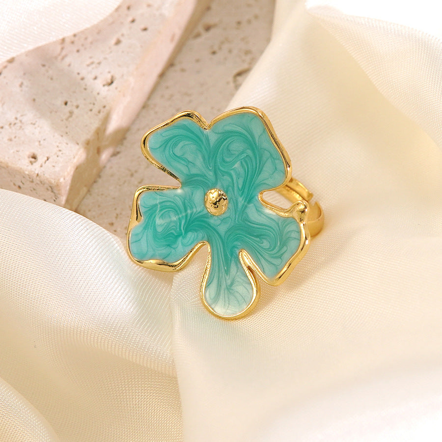 Anello in acciaio inossidabile da donna con motivo floreale e gocciolante