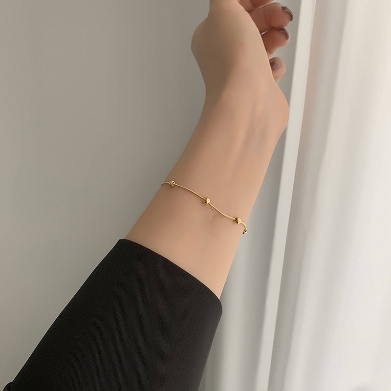 Minimalist Geometric 18K Gold Plated Titanium Steel Beaded Anklet for Women
