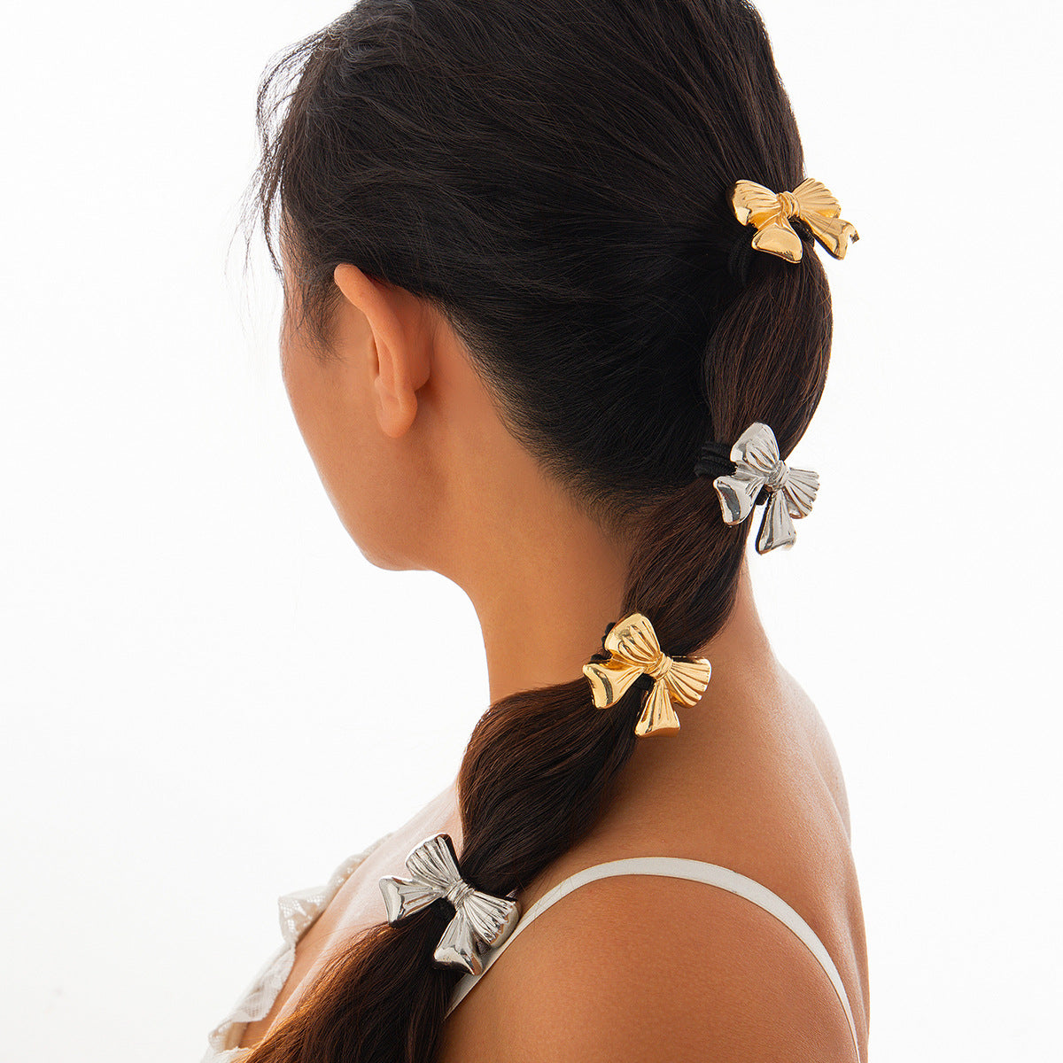 Fashionable Alloy Floral Bow Hair Tie with Imitation Pearl