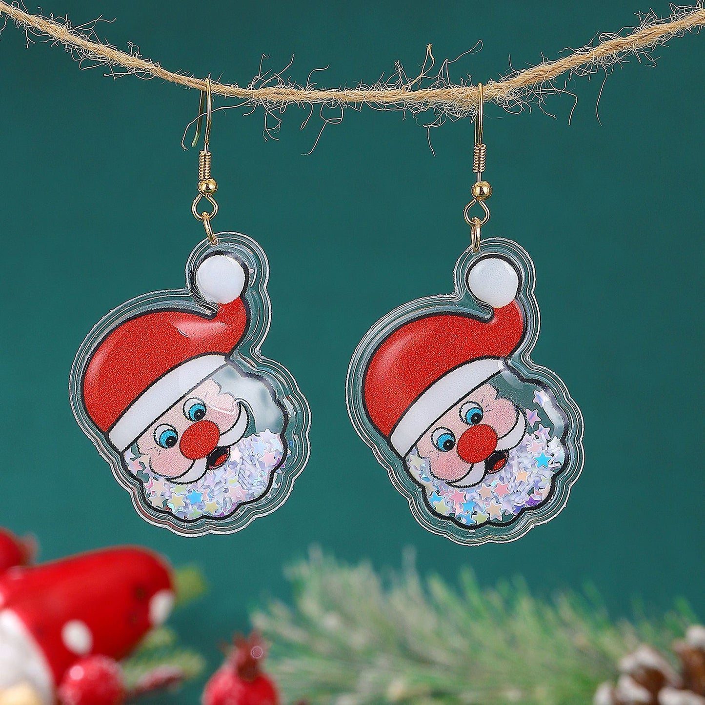 Dulces y Bonitos Pendientes Navideños para Mujer con Adornos de Papá Noel, Árbol de Navidad y Cascabeles, con Forma Geométrica y Acabado Galvanizado