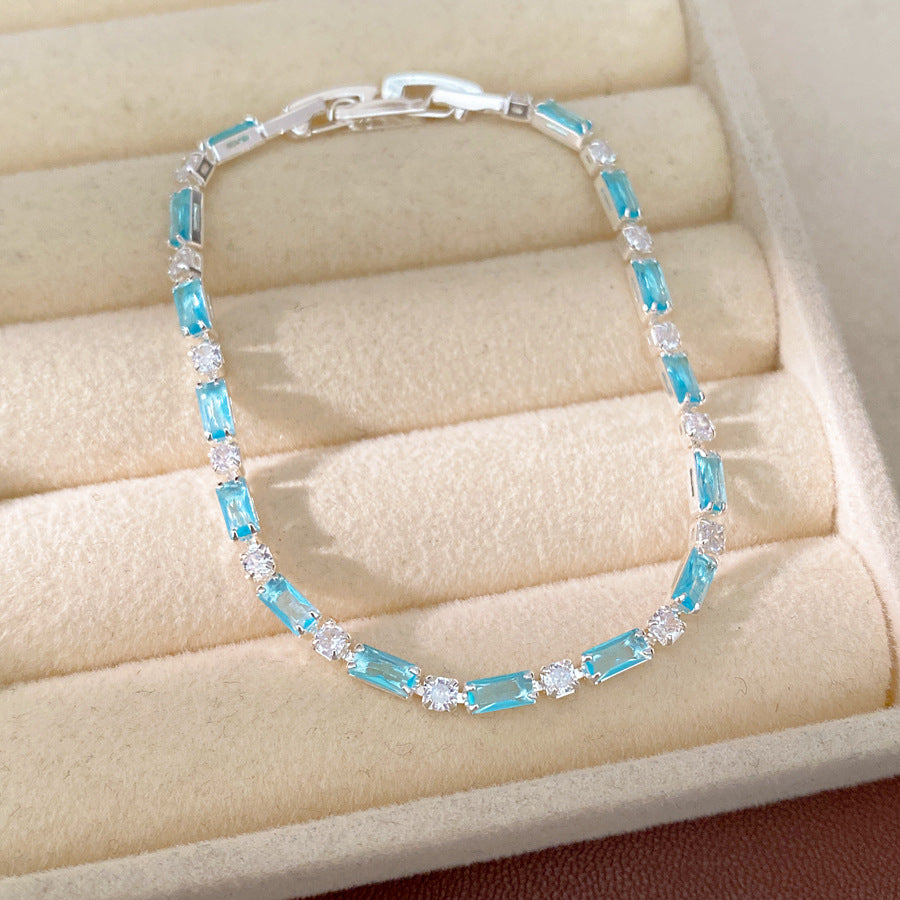 Minimalist Elegant Rectangle Geometric Brass Bracelet with Cubic Zirconia Inlay for Women