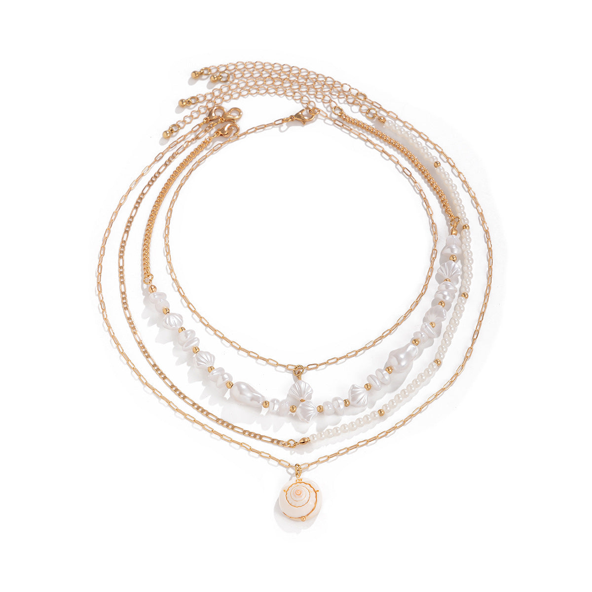 Vintage Bohemian Baroque Imitation Pearl Shell Beaded Ball Chain Necklace for Women