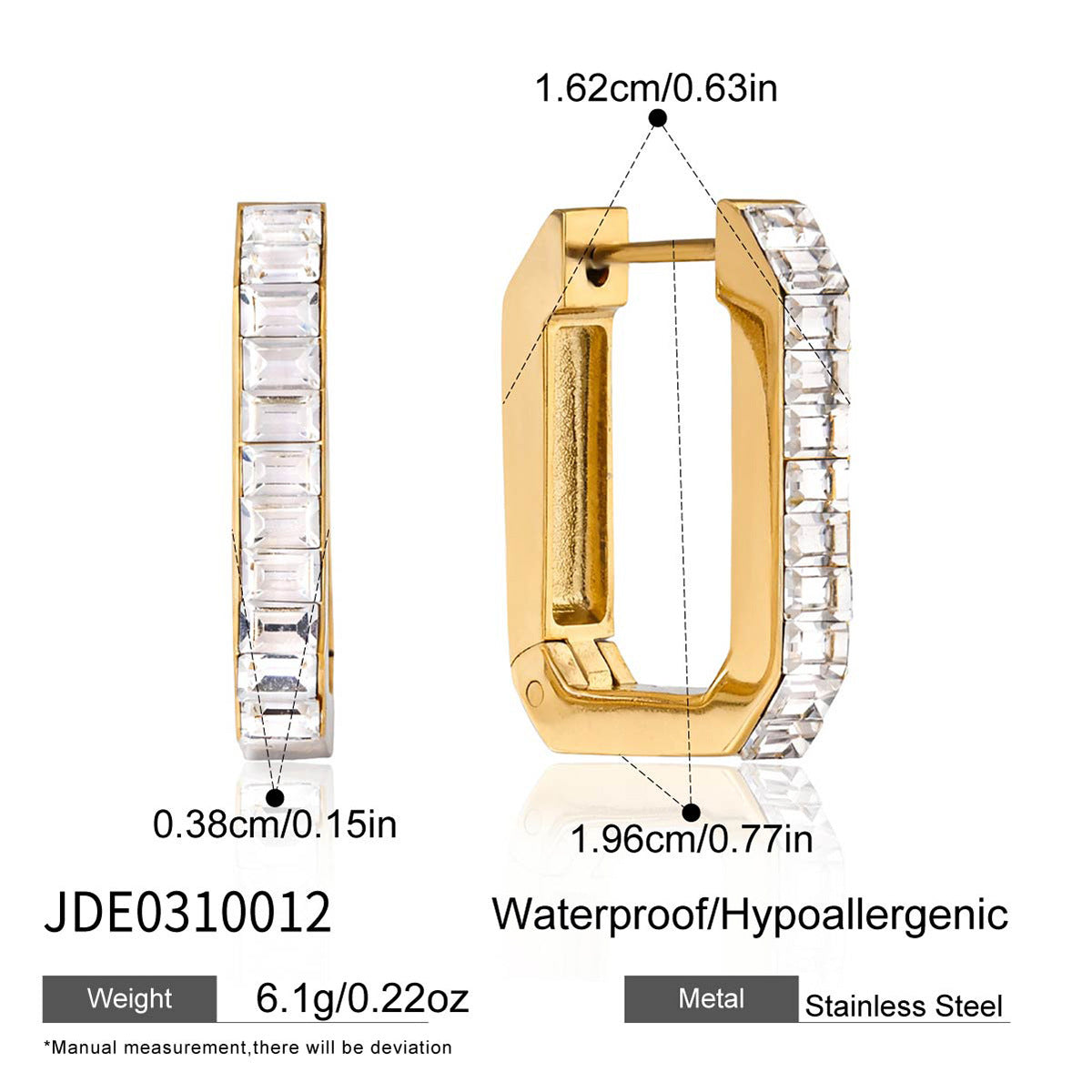 Minimalist Geometric Square Stainless Steel Plated Cubic Zirconia Hoop Earrings for Women