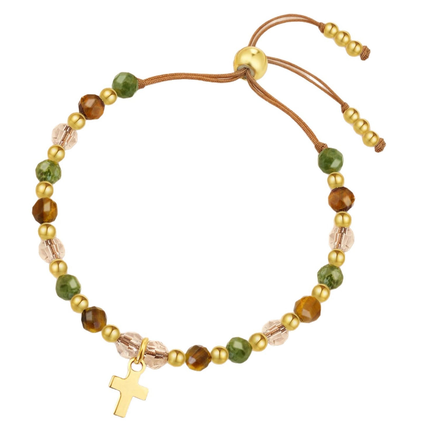 Minimalist Natural Tiger Eye Cross Pendant Adjustable Hand-woven Bracelet for Women