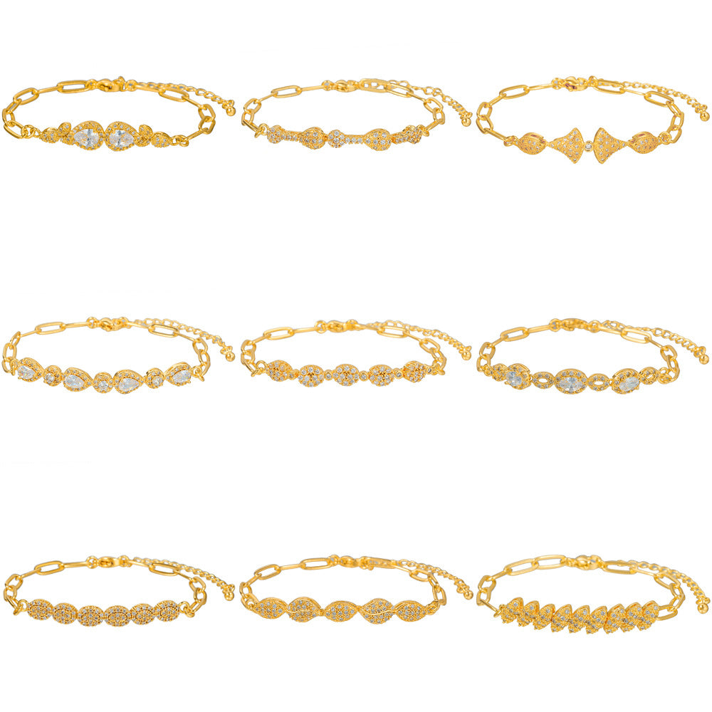 Minimalist Elegant Round Geometric Brass Inlaid Cubic Zirconia Bracelet for Women
