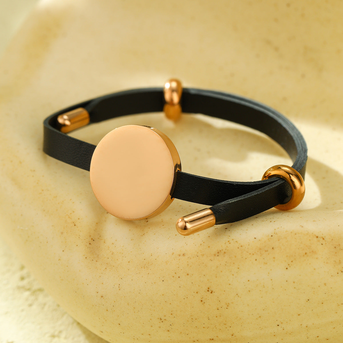 Elegant 18K Gold Plated Round Geometric Titanium Steel Laser Engraved DIY Charm Bar Bracelet for Women