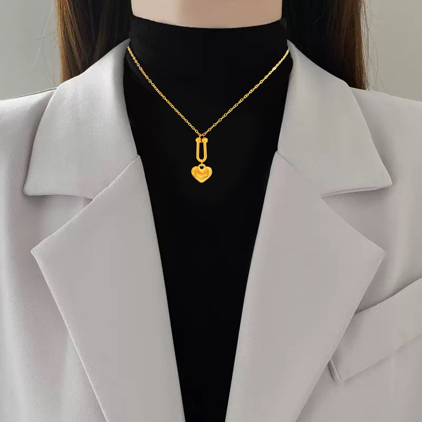 Sweet Sporty Heart Floral Plated Titanium Steel Necklace with Brass Pendant for Women