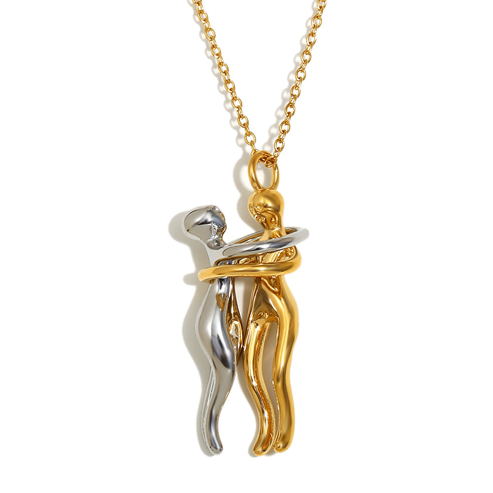 Collana Pendente Geometrica Minimalista alla Moda da Donna in Acciaio Inossidabile 316L con Placcatura in Oro 18K Design Abbraccio Amante