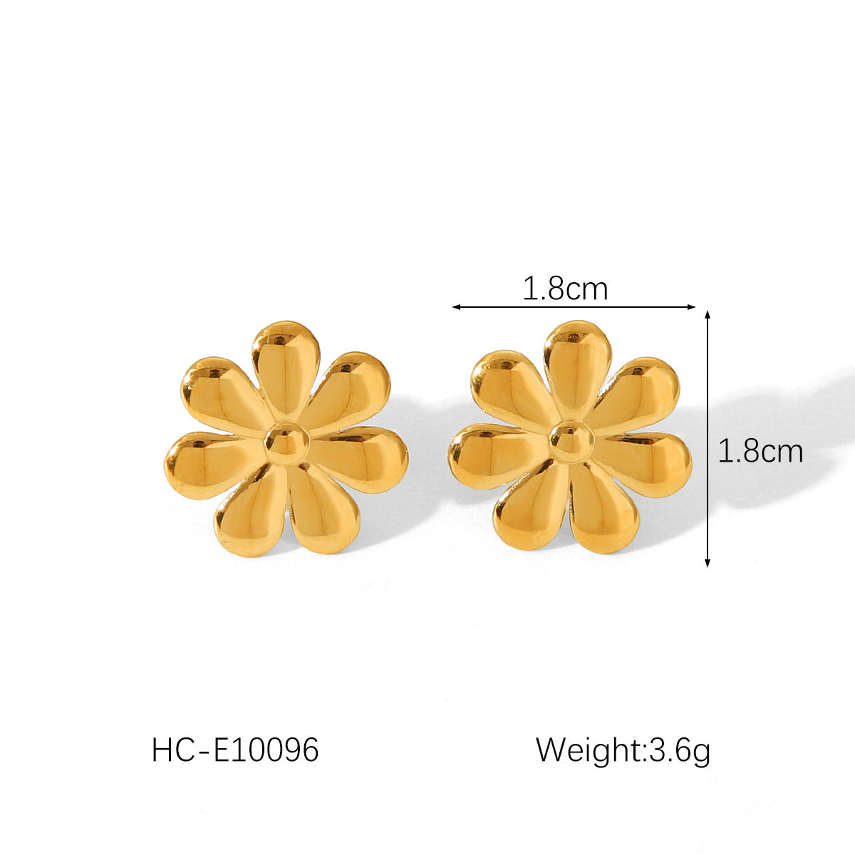 Fashion 18K Gold Plated Textured Five-Petal Flower Stainless Steel Stud Earrings for Women