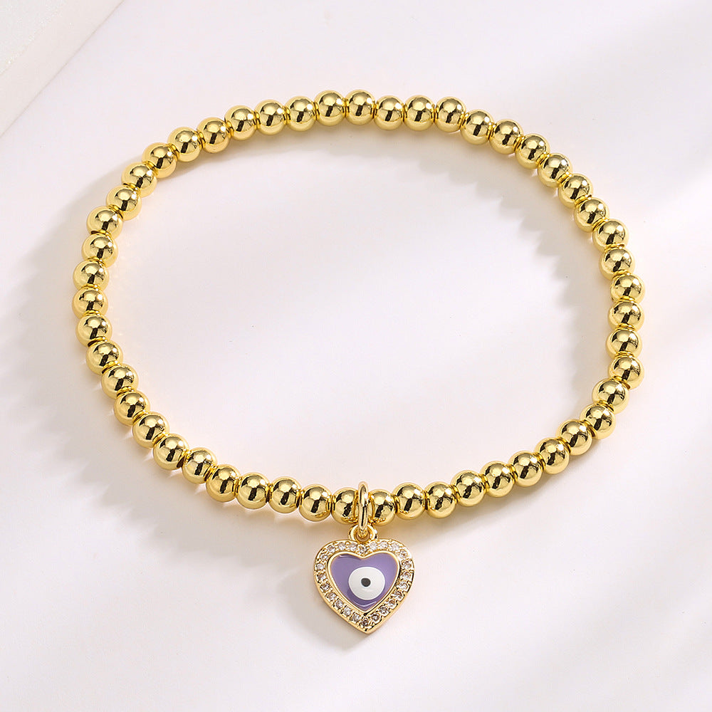 Minimalist Geometric Evil Eye Copper Bracelet for Women with Enamel Finish