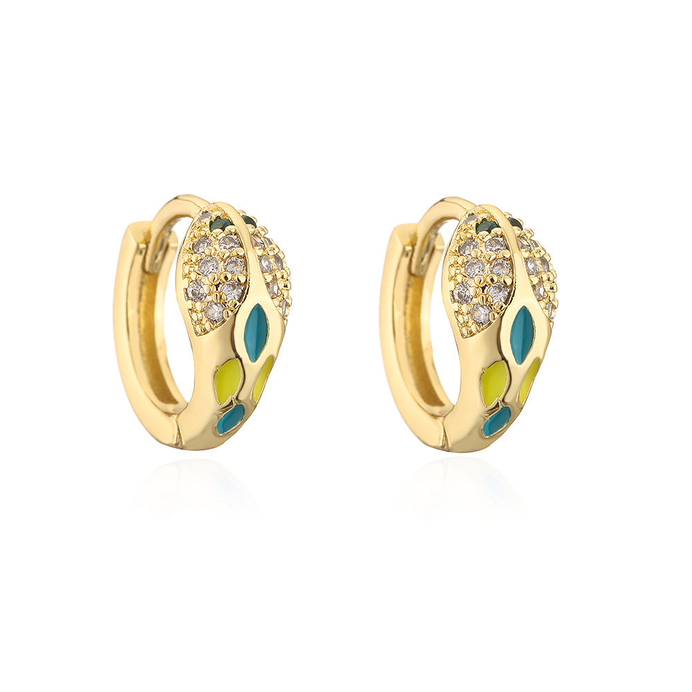 Orecchini a Cerchio Geometrici Rame Stile Vintage con Placcatura Oro 18K e Dettagli in Zirconia Smaltata