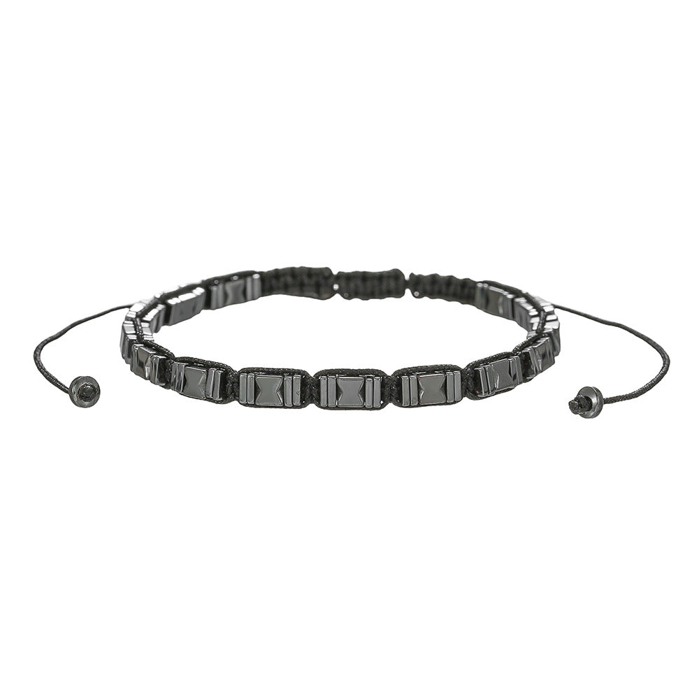 Punk Hip-hop Geometric Round Hematite Handmade Bracelet for Unisex