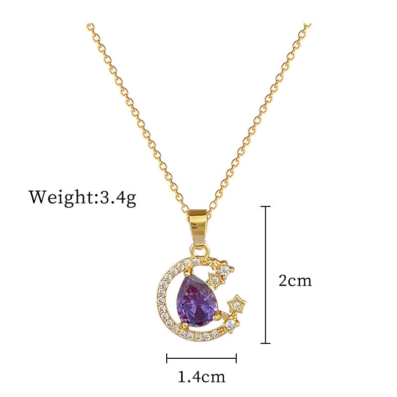 Minimalist Moon-Shaped Pendant Necklace in Titanium Steel with Rhinestone Inlay for Women and Men
