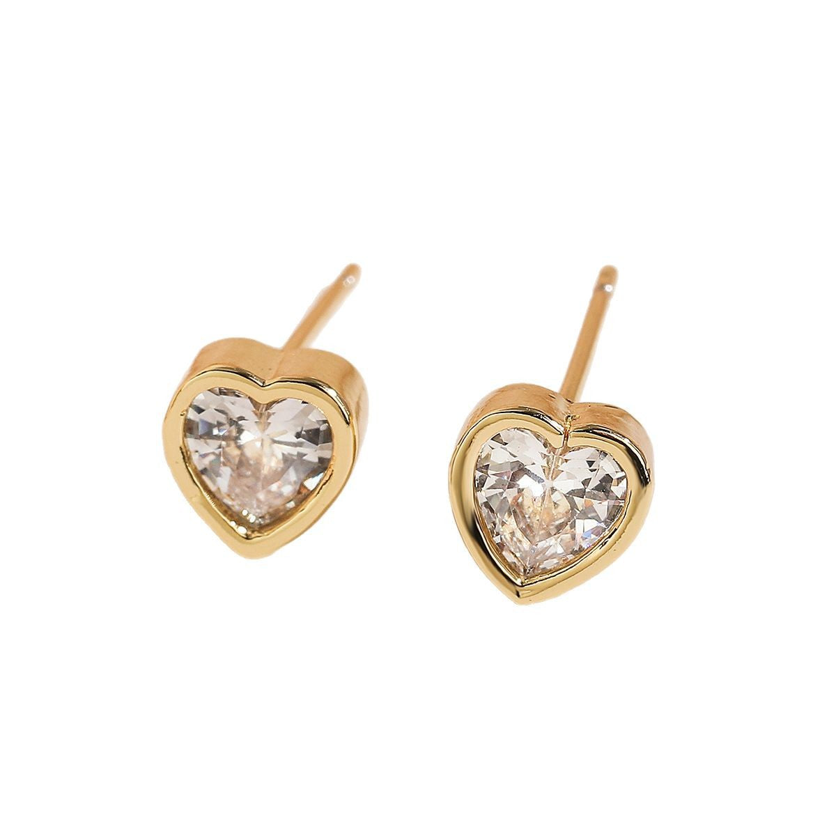 Minimalist Heart-Shaped Copper Earrings with 18K Gold Plating and Micro-Pave Zirconia for Women