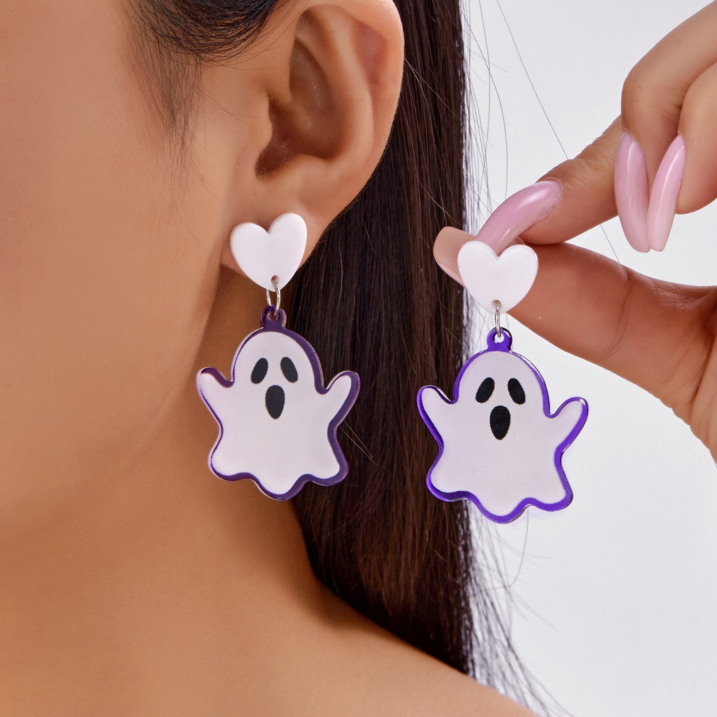 Orecchini Asimmetrici in Acrilico a Tema Halloween con Pipistrello Zucca Ragno Fantasma e Motivo Stampato per Uomo e Donna