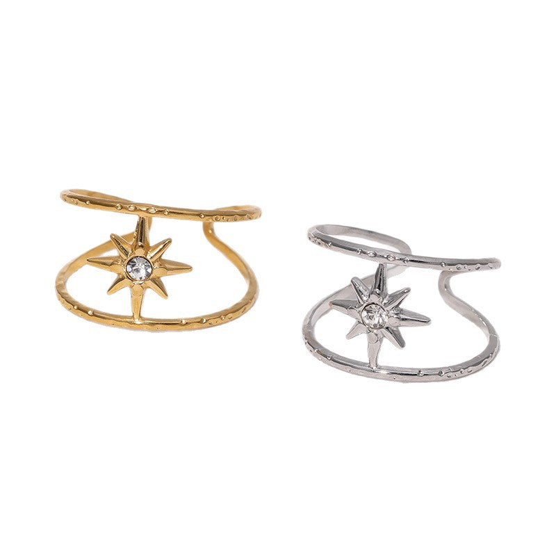 Minimalist 18K Gold Plated Stainless Steel Open Ring Eight-Pointed Star Design for Women
