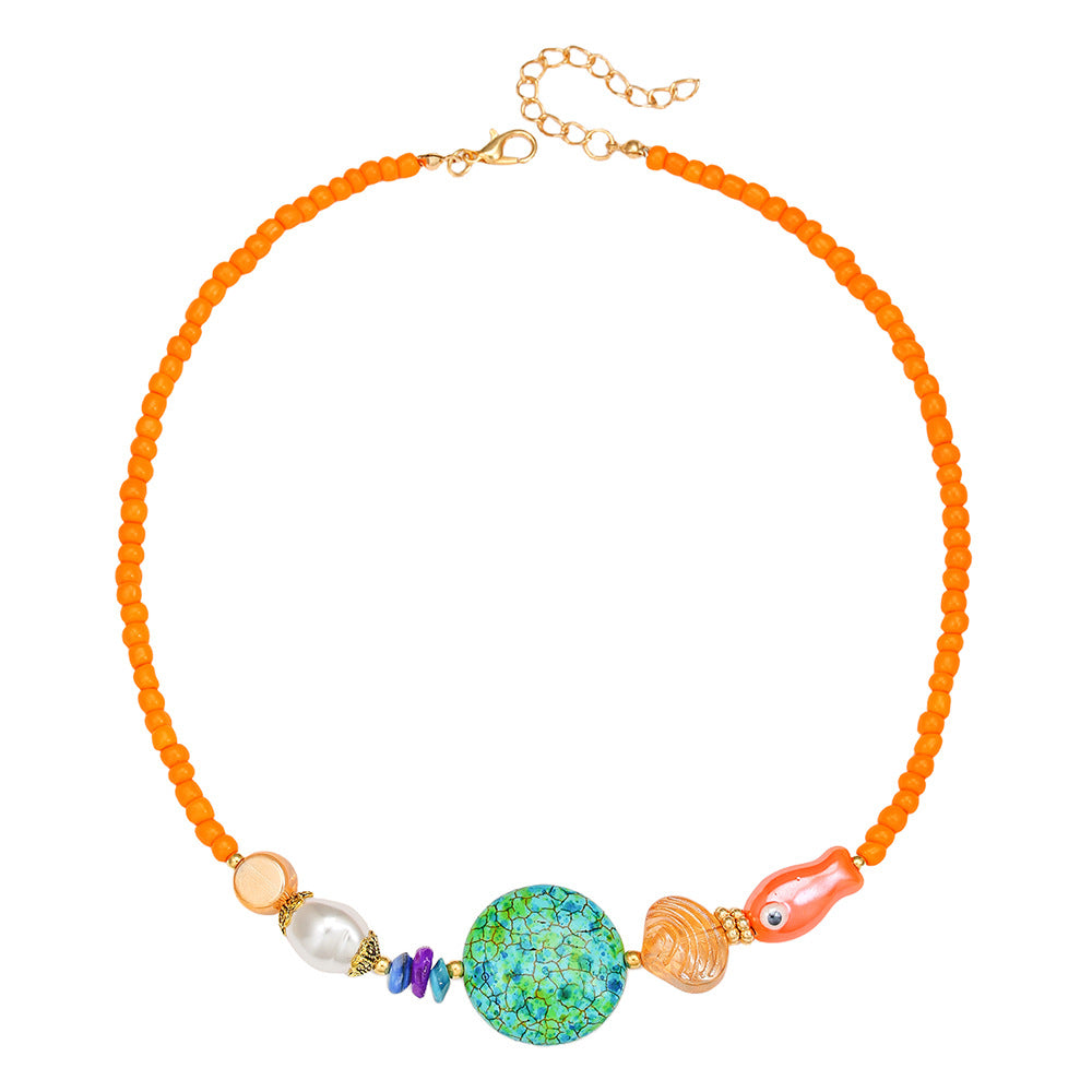 Geometric Round Ceramic Alloy Necklace Cable Chain Unisex