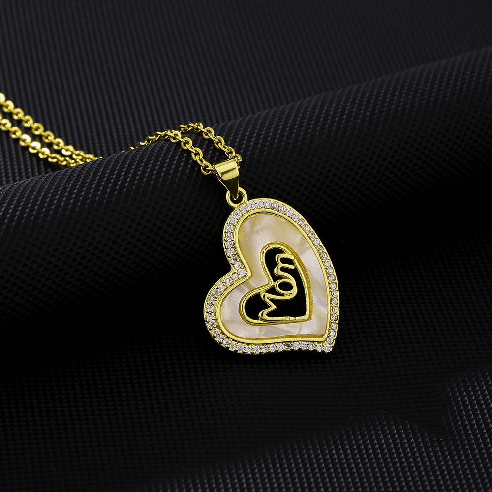 Elegante collana in acciaio inossidabile a forma di cuore con intarsio di zirconi per donna, gioiello con pendente e catena a O