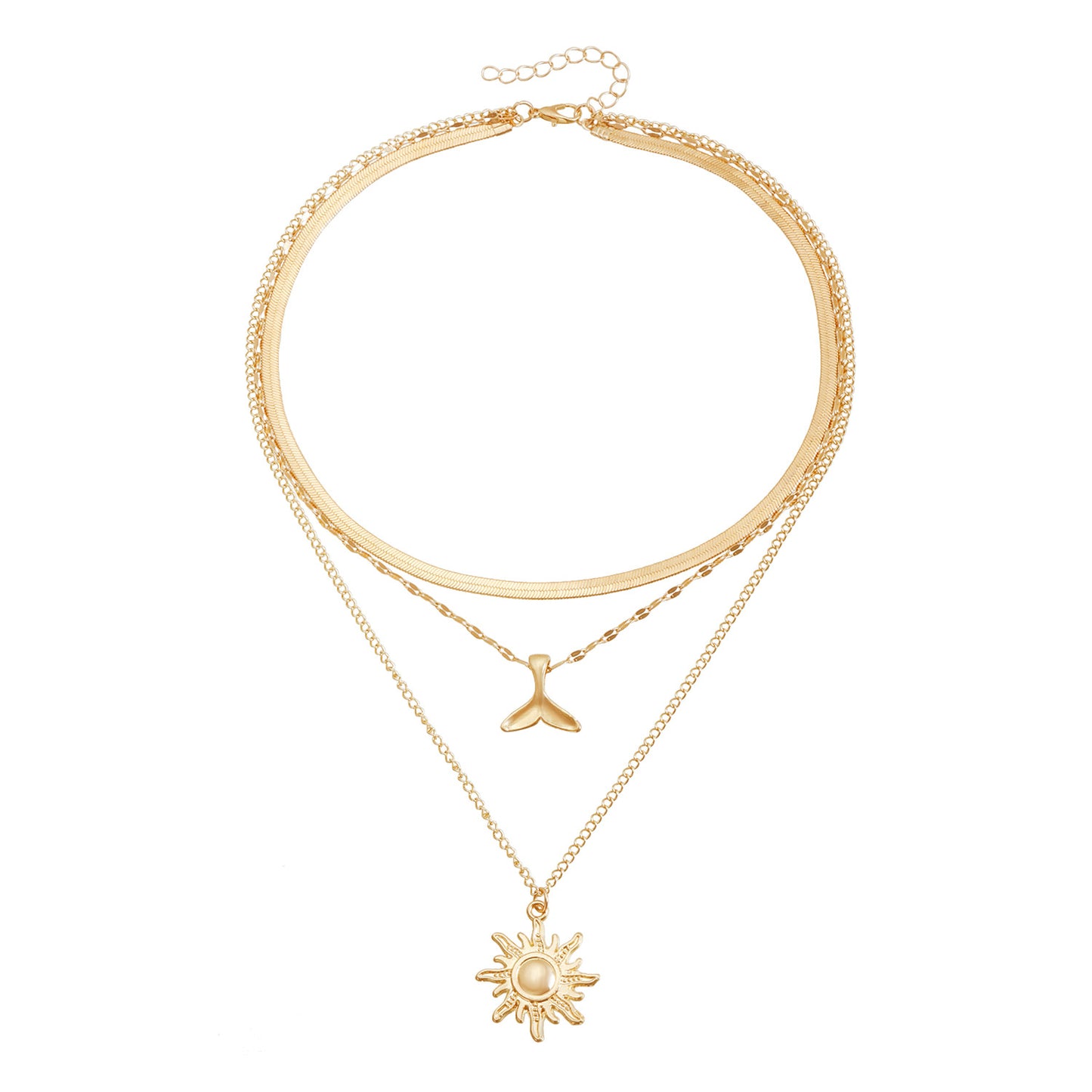 Vintage Dolphin Tail Sun Pendant Necklace in Alloy with Plating Finish on Snake Chain for Women