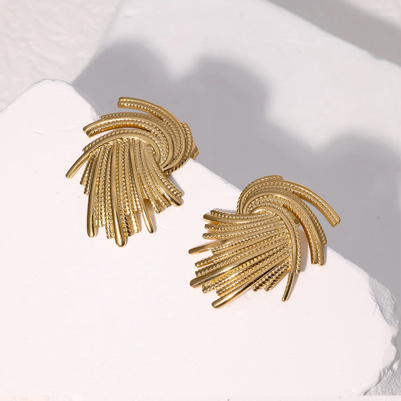 Pendientes de tuerca geométricos irregulares vintage de acero inoxidable para mujer con acabado chapado