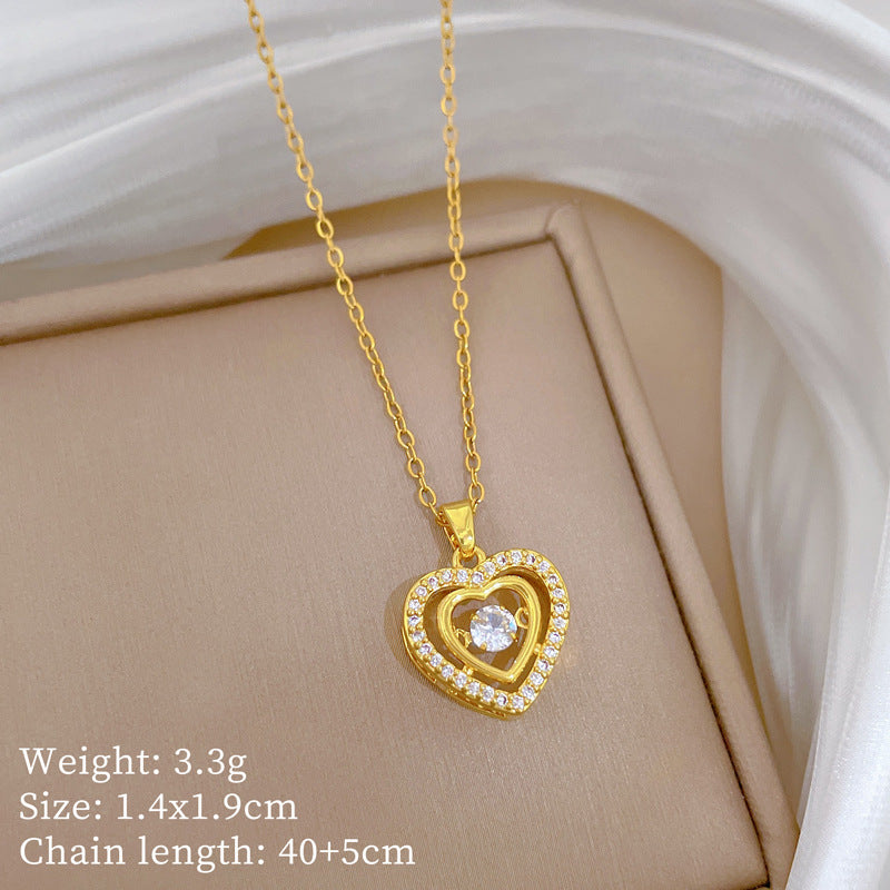Sweet Minimalist Cross Micro-Inlaid Cubic Zirconia Brass Pendant Titanium Steel Necklace for Unisex