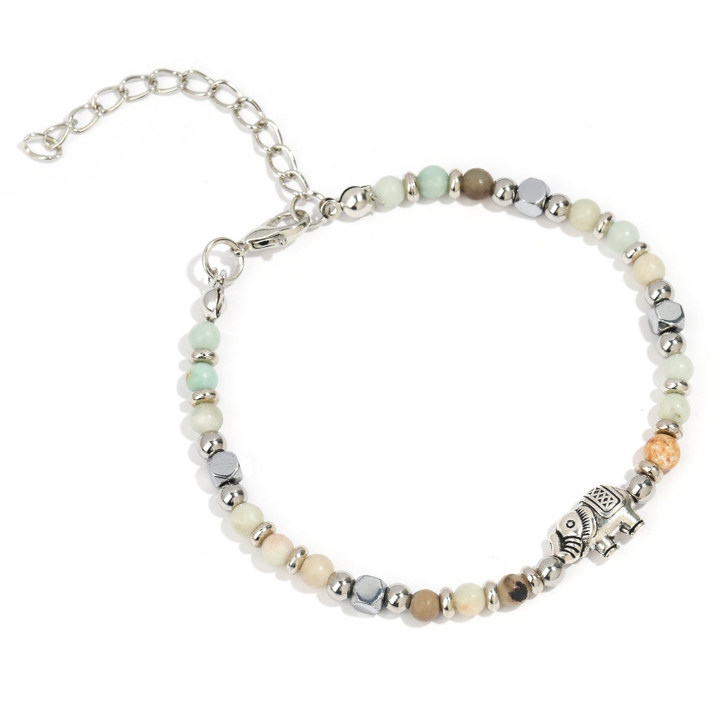 Minimalist Turquoise Beaded Stainless Steel Elephant Bracelet for Women