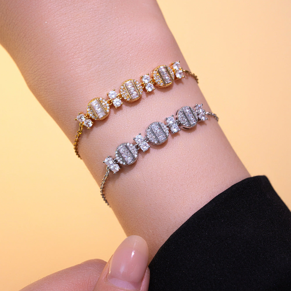 Minimalist Luxe Geometric Zirconia Bracelet for Women in Titanium Steel with Rhinestone Inlay and Polished Finish