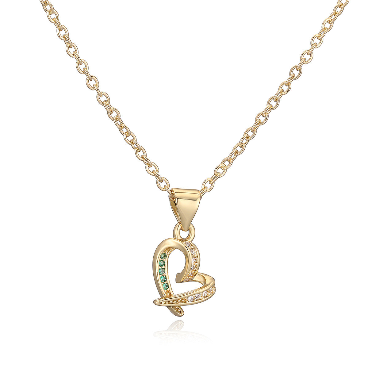 Elegant Minimalist 18K Gold Plated Brass Heart Cubic Zirconia Pendant Necklace for Women