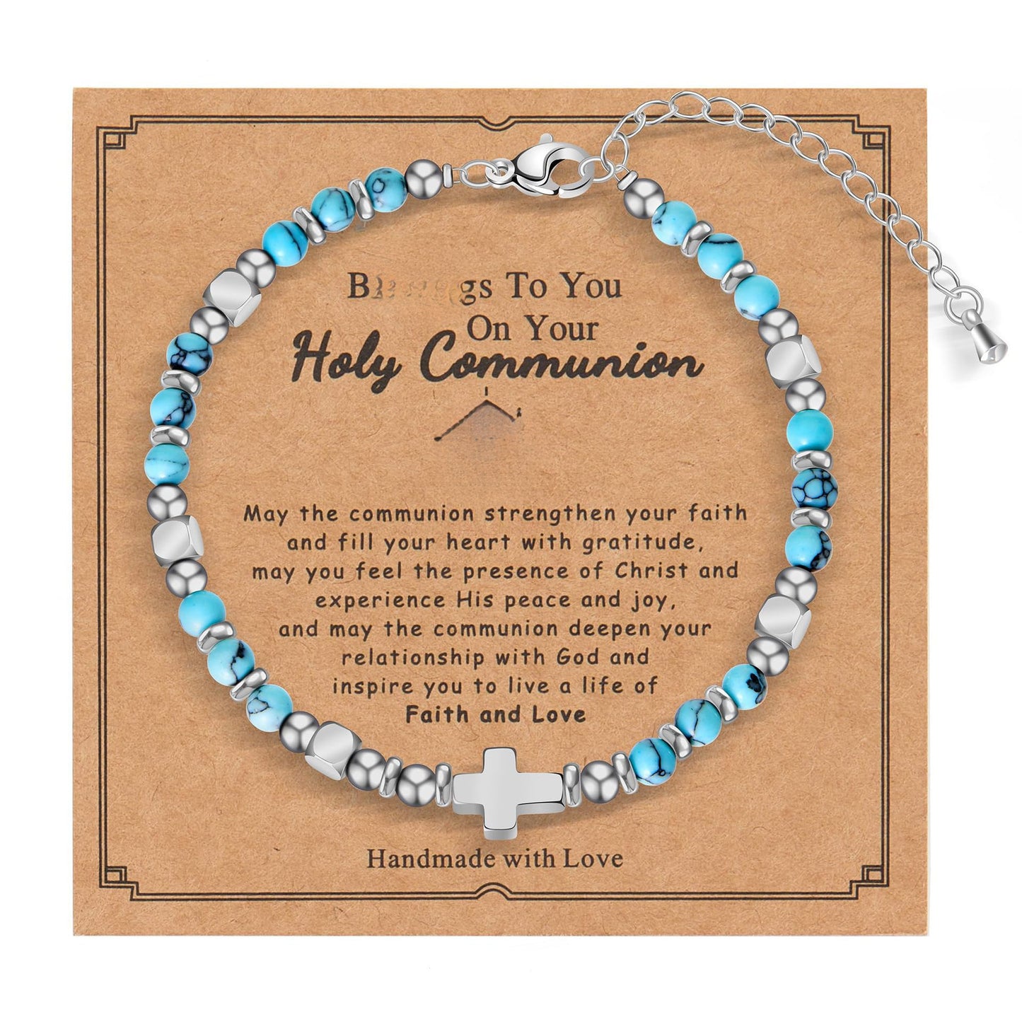 Minimalist Cross Stainless Steel Ball Chain Bracelet with Pink Crystal and Blue Turquoise for Women