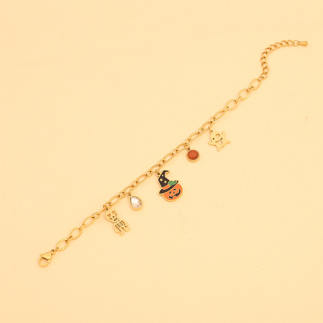 Collana con ciondolo teschio e zucca "Edgy" per Halloween da donna in acciaio inossidabile con finitura placcata