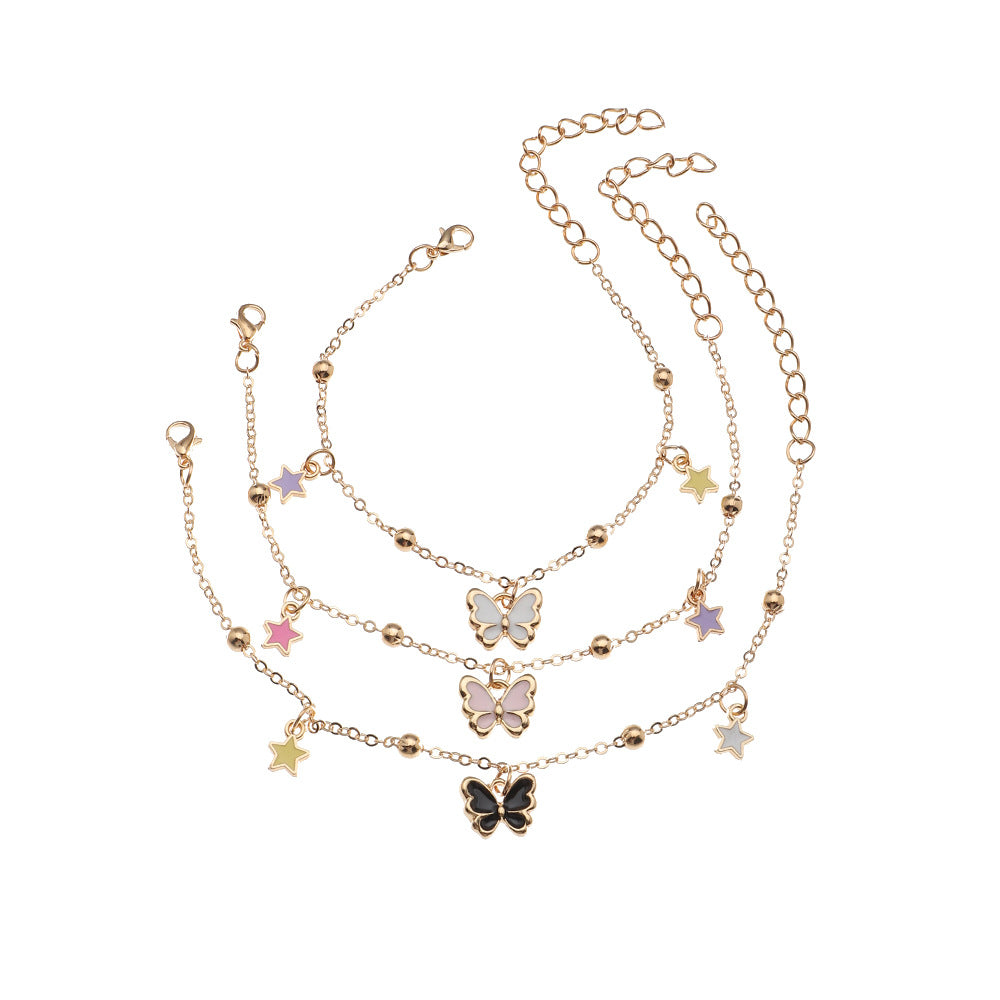Collana con ciondolo a farfalla smaltata per bambine, catena a scatola in lega con finitura placcata, gioielli per bambini stile principessa
