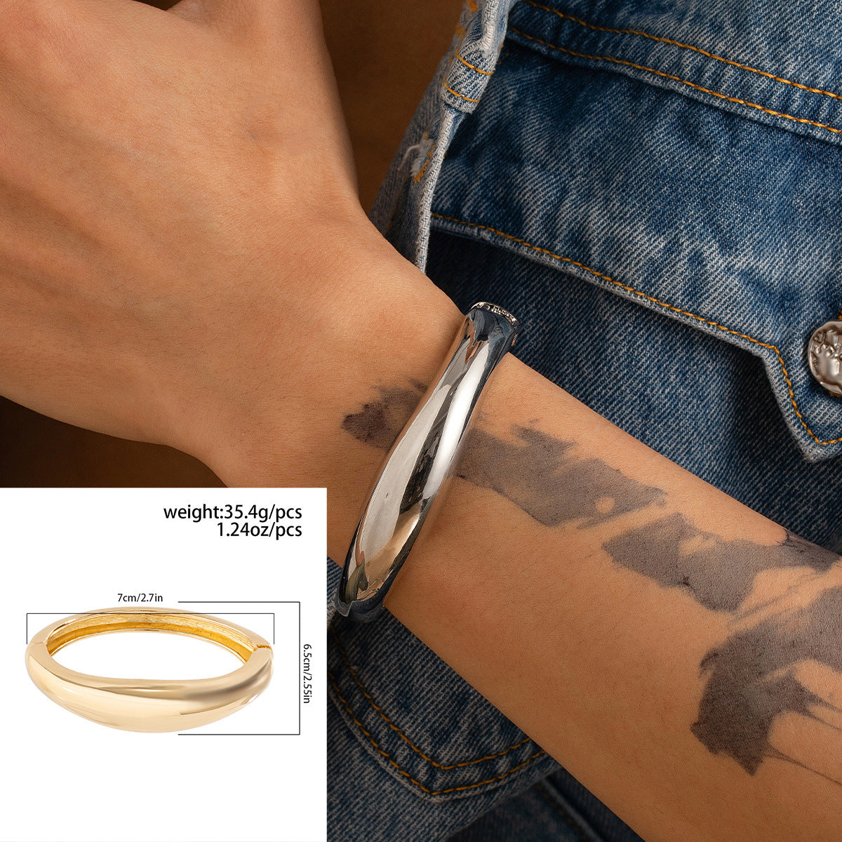 Hip-hop Men's Geometric Round Oval Plated Alloy Cuff Bracelet