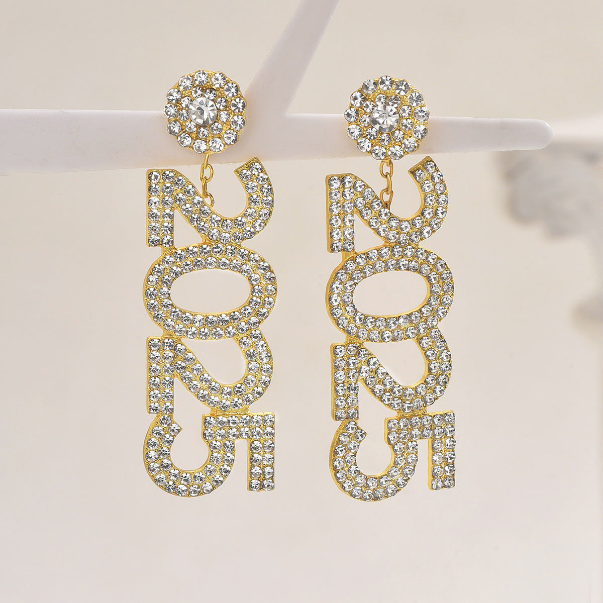 Pendientes minimalistas de tuerca con números geométricos para mujer en cobre con incrustaciones de diamantes de imitación, joyería de oficina a la moda.
