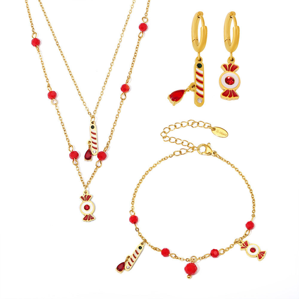Collana con pendente a forma di caramella a ruota panoramica di lusso con catena in acciaio inossidabile, strass e accenti di granato, dettagli in smalto, da donna