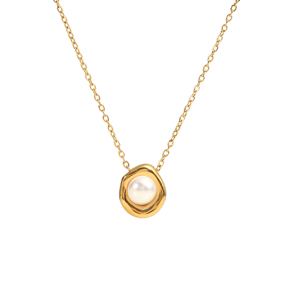 Collana Minimalista da Donna con Perle e Pendente Geometrico, Catena in Acciaio Inossidabile, Finitura Galvanica, Design Elegante a Clavicola