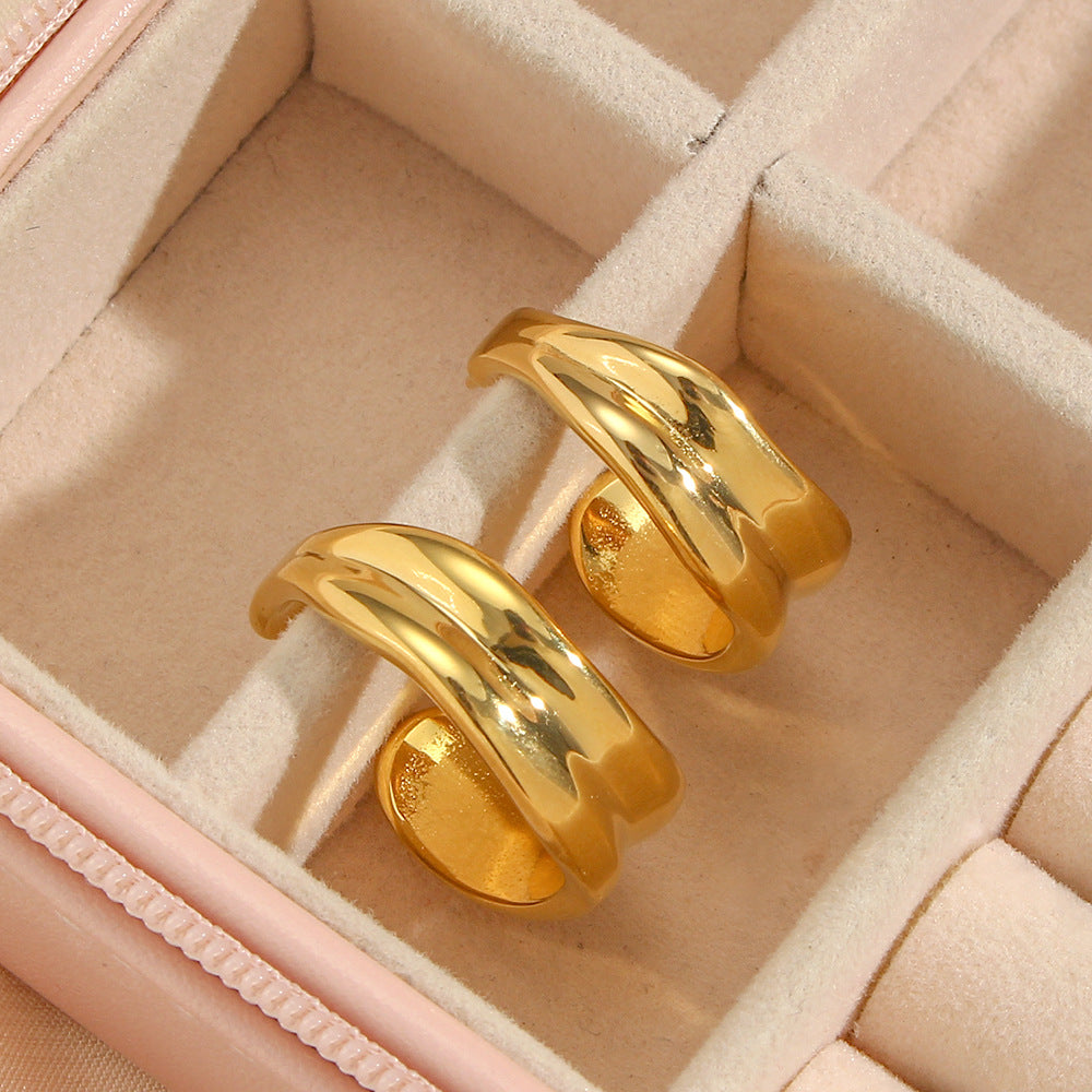 Minimalist Geometric Stainless Steel 18K Gold Plated Irregular Curved Hoop Earrings for Women