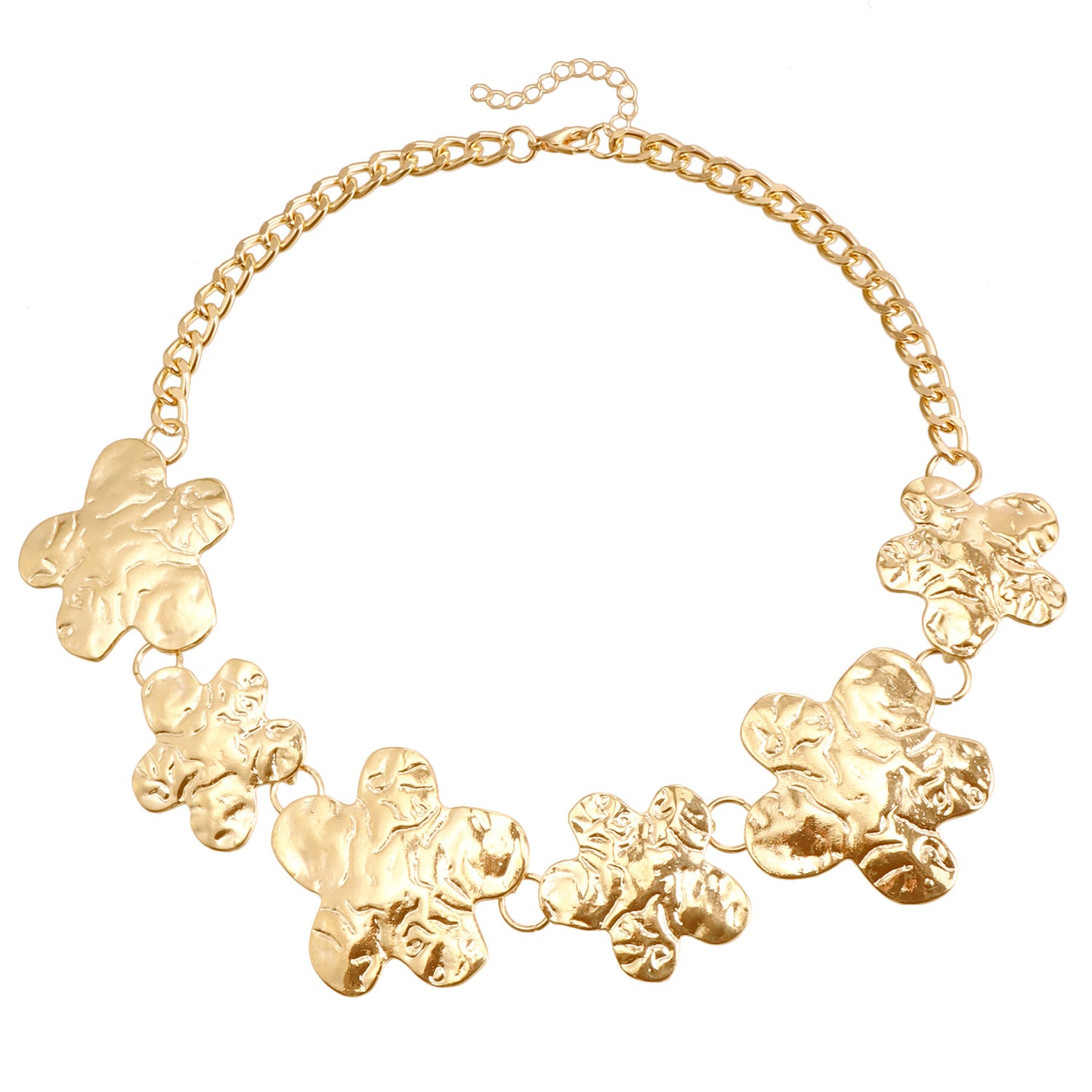 Gargantilla de Metal Geométrica Minimalista con Flores de Ciruelo Irregulares para Mujer con Acabado Galvanizado