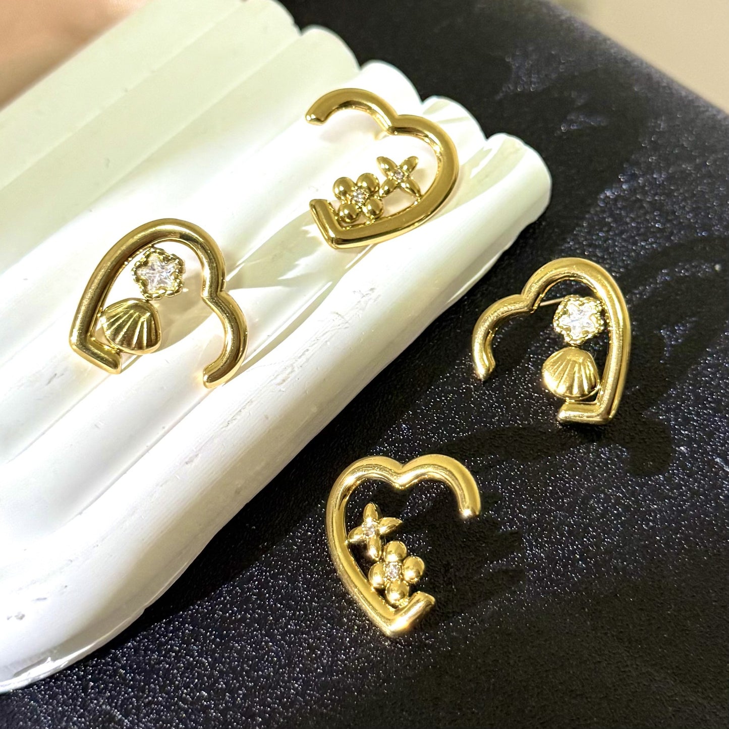Elegant Hollow Heart Star Floral Stainless Steel Earrings for Women
