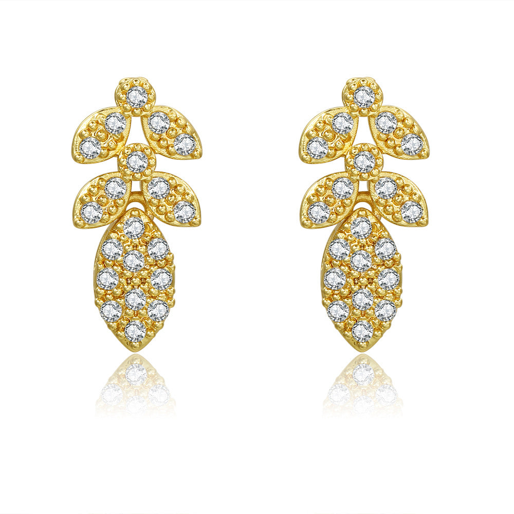 Vintage Gold Plated Brass Teardrop Floral Earrings with Cubic Zirconia