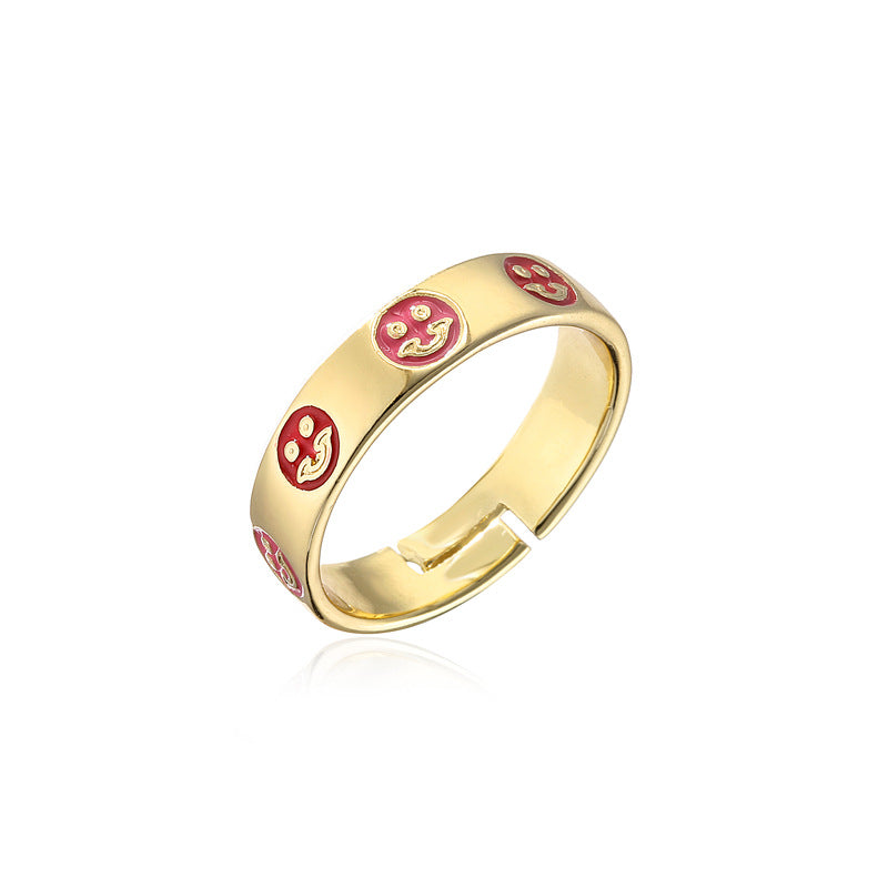 Geometric Floral Drip Oil Gold Plated Brass Ring for Women
