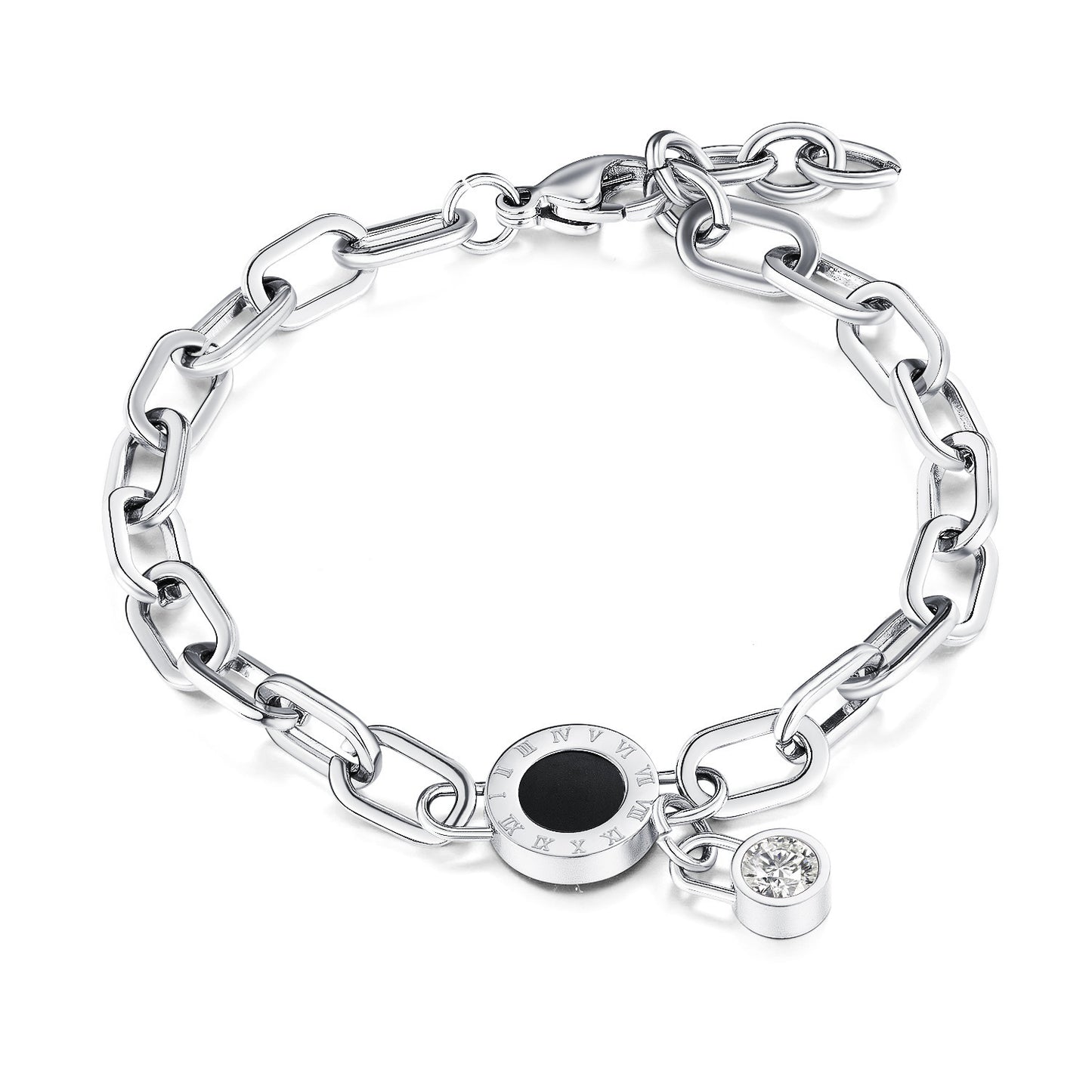 Minimalist Roman Numeral Titanium Steel Bracelet for Women with Rhinestone Inlay and Plated Finish