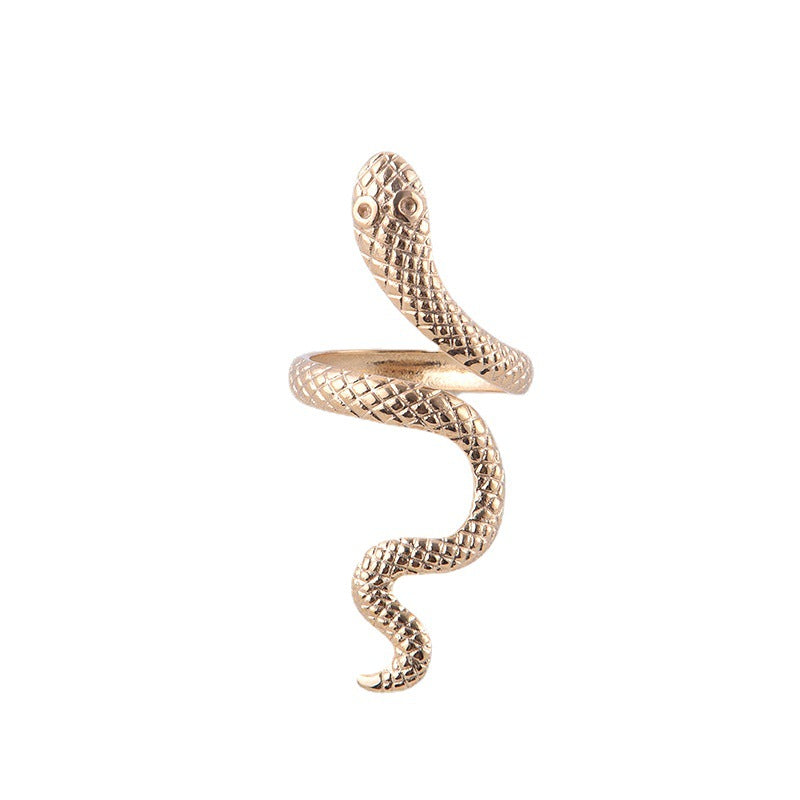 Anello aperto regolabile esagerato a forma di serpente in acciaio al titanio con finitura galvanica, unisex
