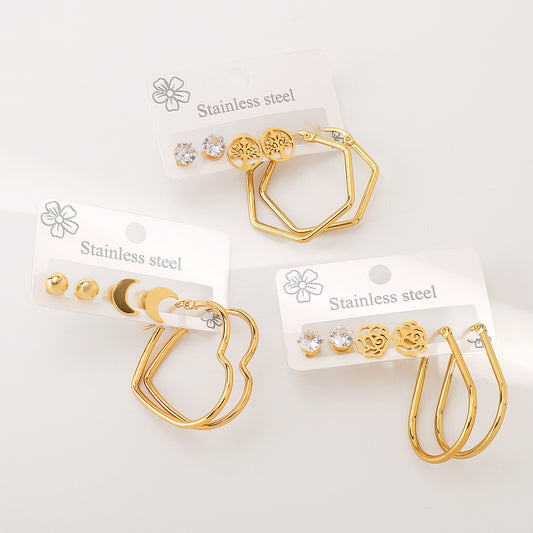 Minimalist Geometric Stainless Steel Earrings Set with Plating Finish for Women