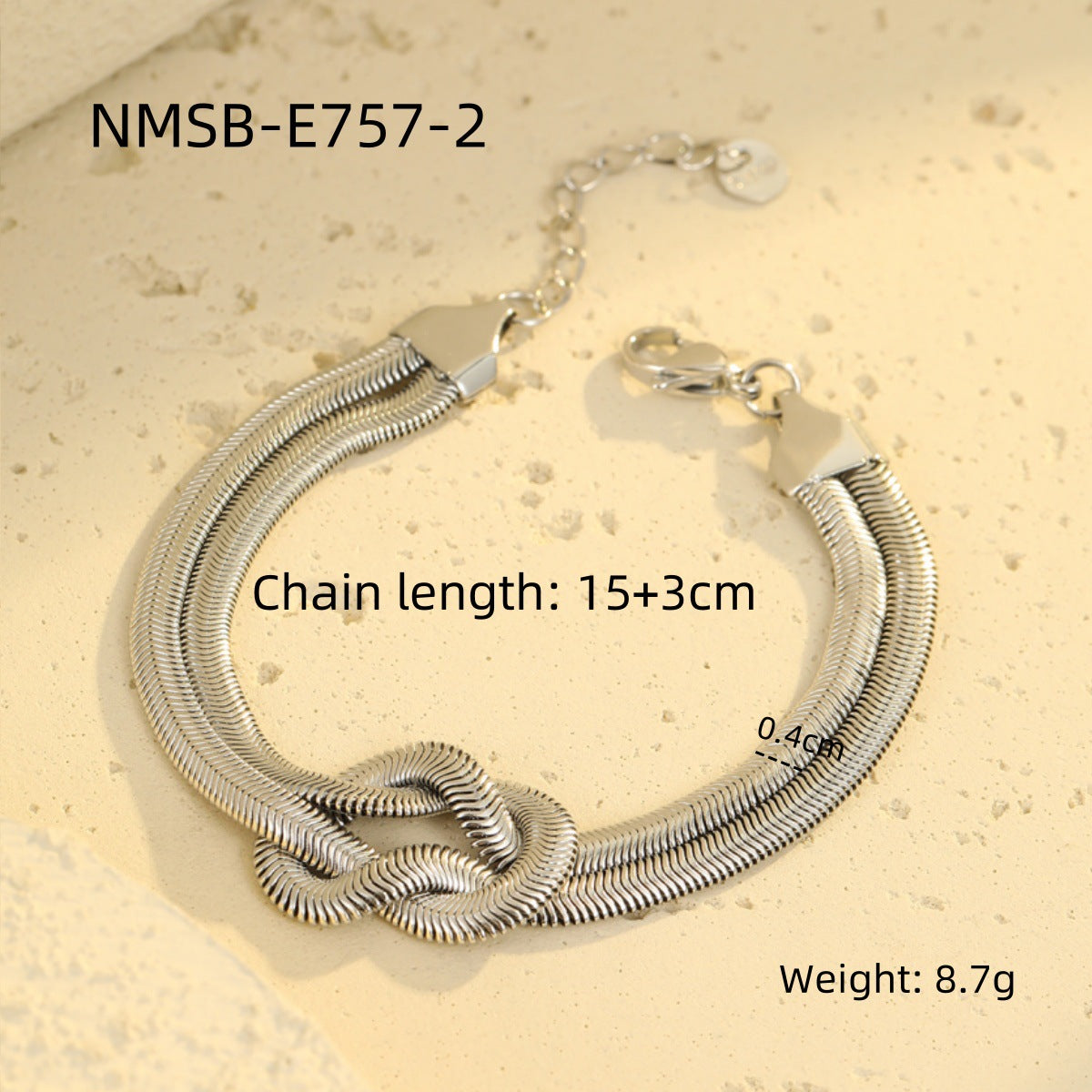 Fashionable Minimalist Knoted Snake Chain Bracelet for Women in Stainless Steel with Plated Finish